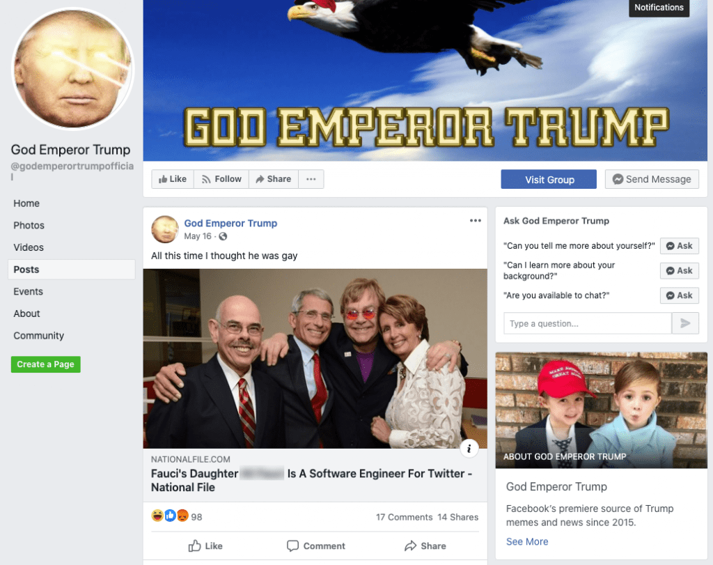 God Emperor Trump_facebook post_20200516 Media Matters for America
